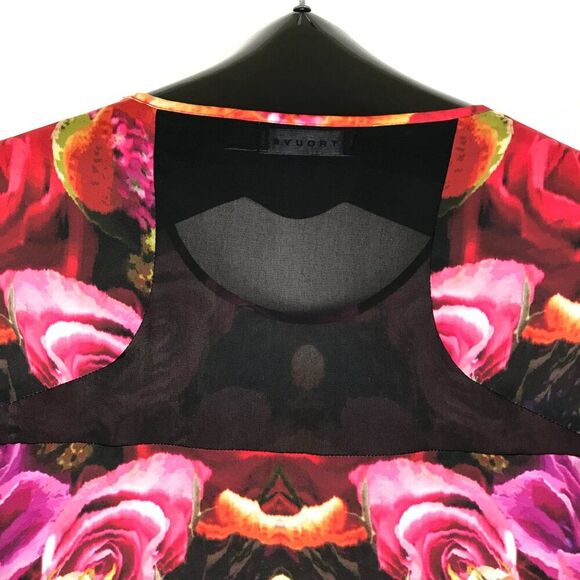 Trouve Mirrored Floral Print Hi-Lo Top Women's Medium Mesh Casual Summer Vibrant - Picture 7 of 12